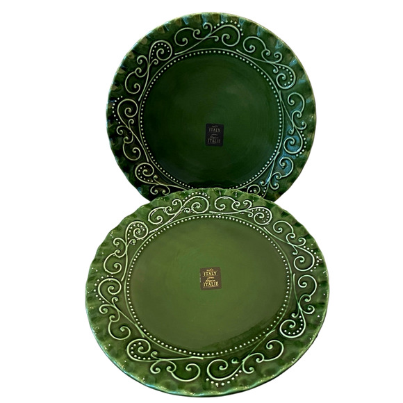 Maioliche Jessica Made in Italy Christmas Dinner Plates 11" Set 4 Holiday Green - Picture 1 of 16